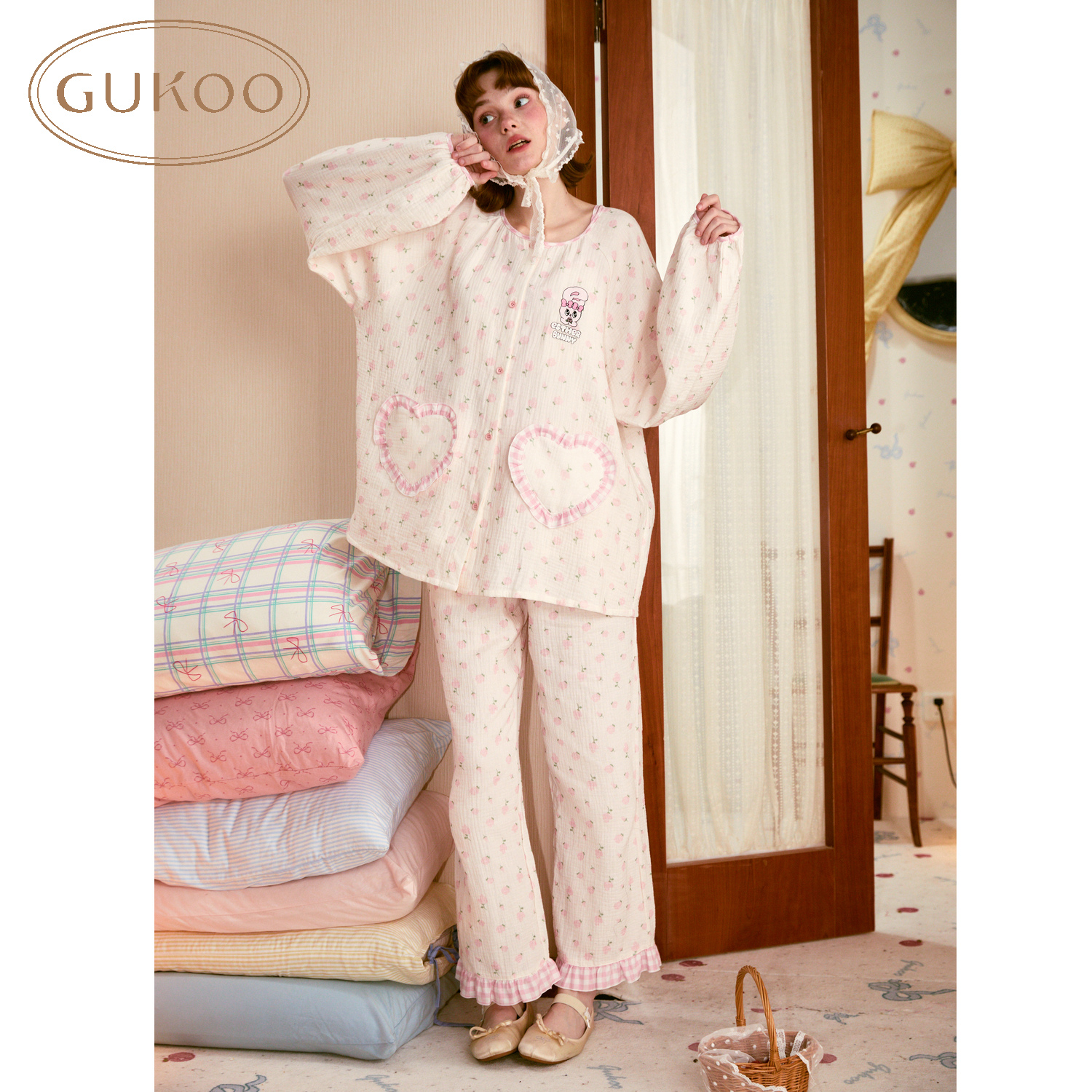 【土木驼专属】Gukoo果壳春秋艾丝乐小兔联名少女甜美家居服套装
