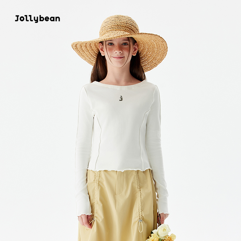 Jollybean儿童拷边正肩长袖25春季新款女童弹力舒适运动上衣