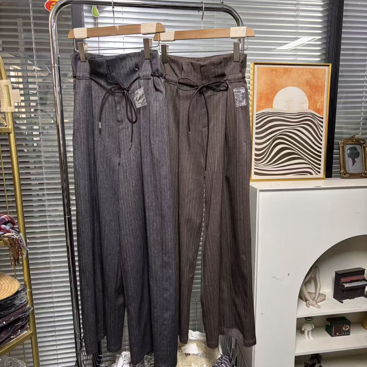 【外贸精品】0255 腰绳垂感收褶阔腿 休闲裤