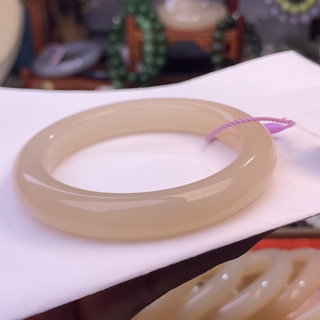 和田玉老矿料55,5熟藕粉红粉脂膏手镯未镶嵌