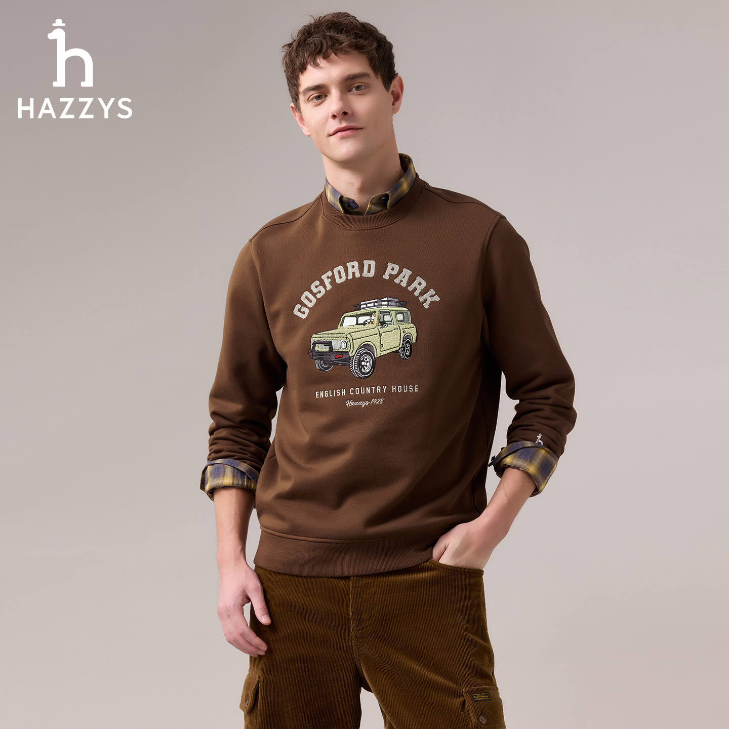 【商场同款】HAZZYS哈吉斯秋冬男士圆领卫衣时尚休闲琥珀流光上衣