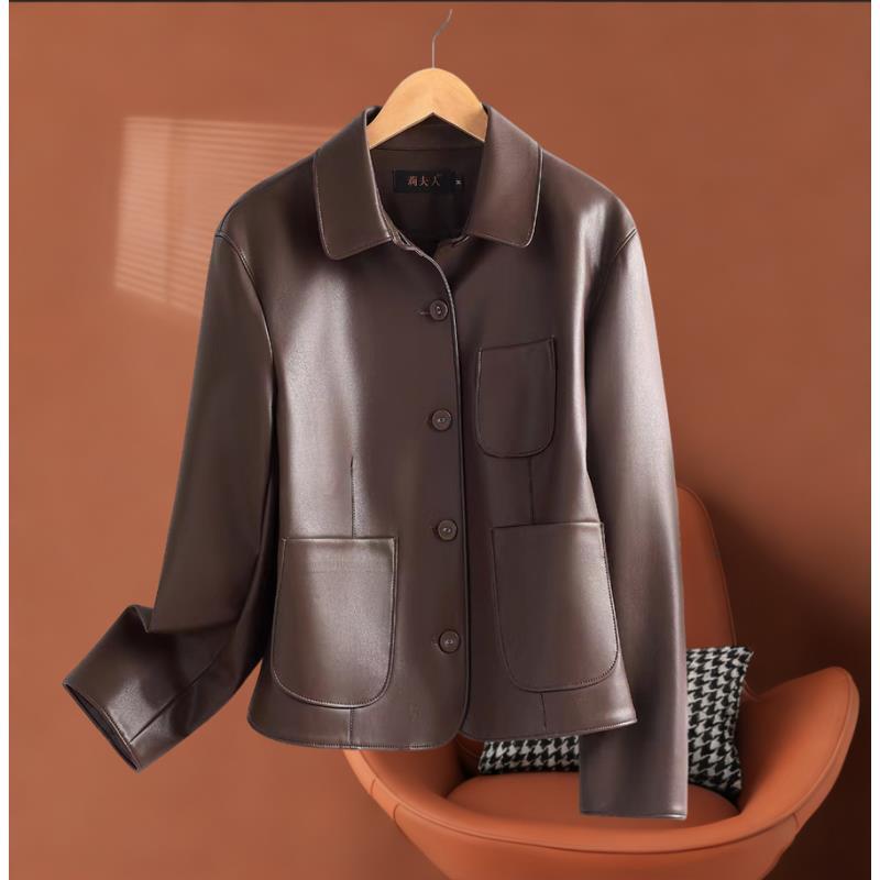 海宁纯皮皮衣外套女宽松大码显瘦皮夹克  SJLR-262#