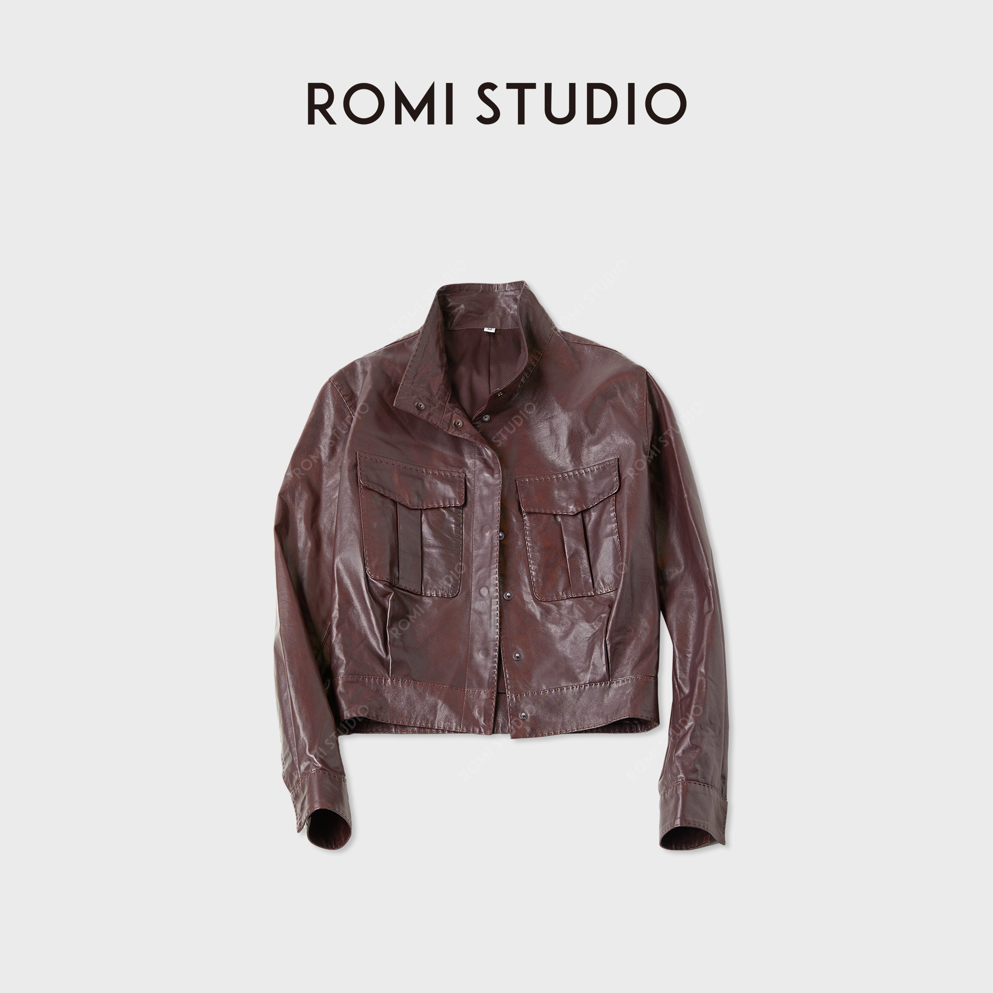 ROMI STUDIO“复古韵味”油蜡皮天然肌理感立领皮衣外套 RWCAWU5631