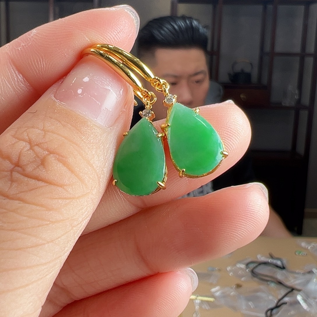 翡翠银S925镶嵌耳饰耳环87