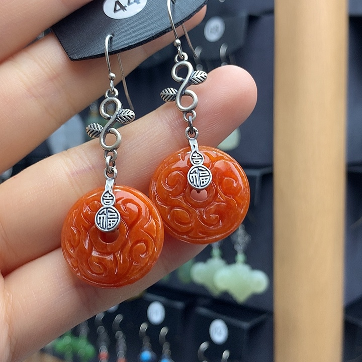 翡翠耳饰银S925镶嵌小*薇5555