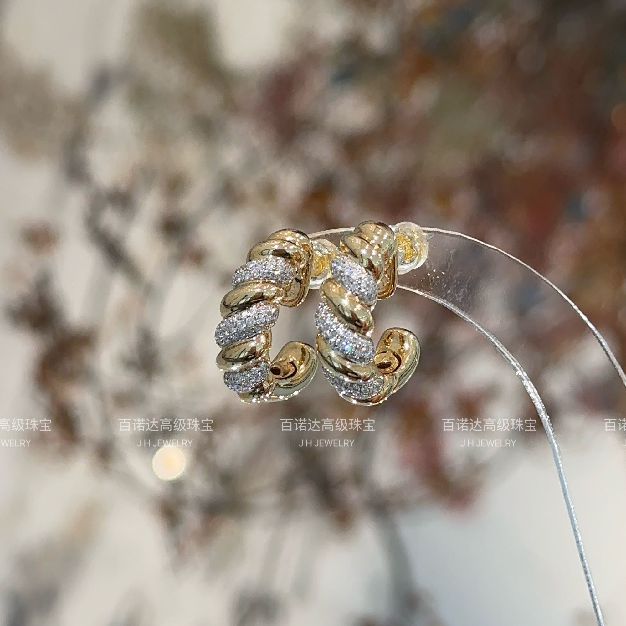 复古麻花耳钉18K金