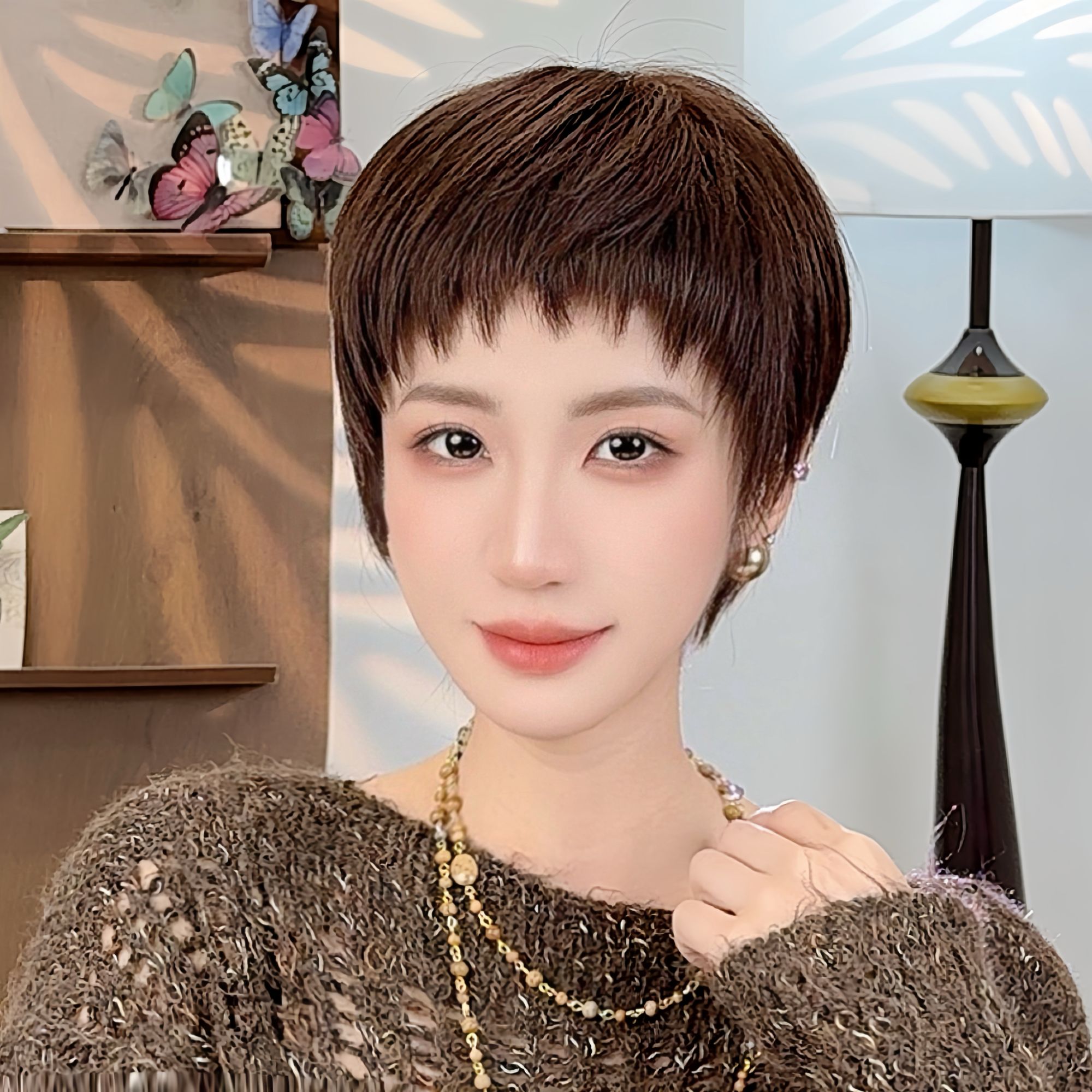 (澳瑞丝）时尚狗啃全手织全头套全真发时尚简约透气