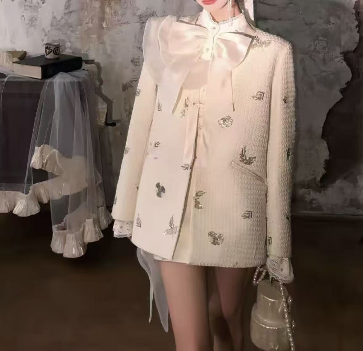 【琼花赋】秋季新款女轻奢时尚设计师外套半裙