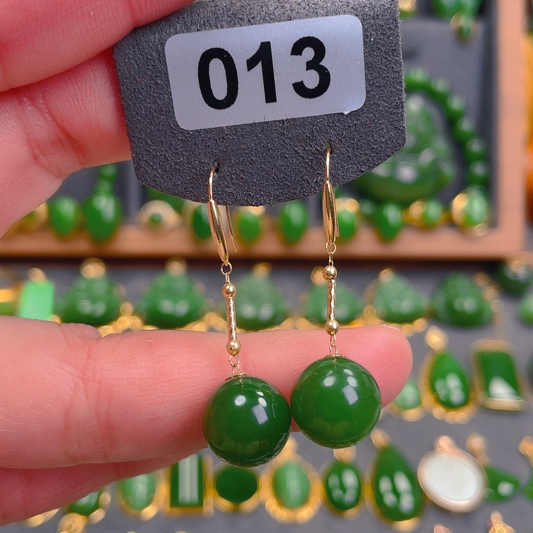 和田玉耳饰18K金镶嵌013