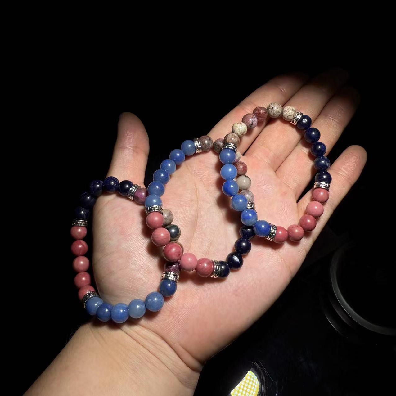 天然辰砂【皇后甄选】辰砂DIY 粉蓝双拼手串-多样性发其一