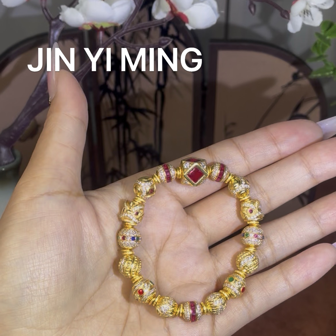 足银莫桑石手链 JIN YI MING足银999红刚玉多宝醒狮 轻奢镶嵌手链