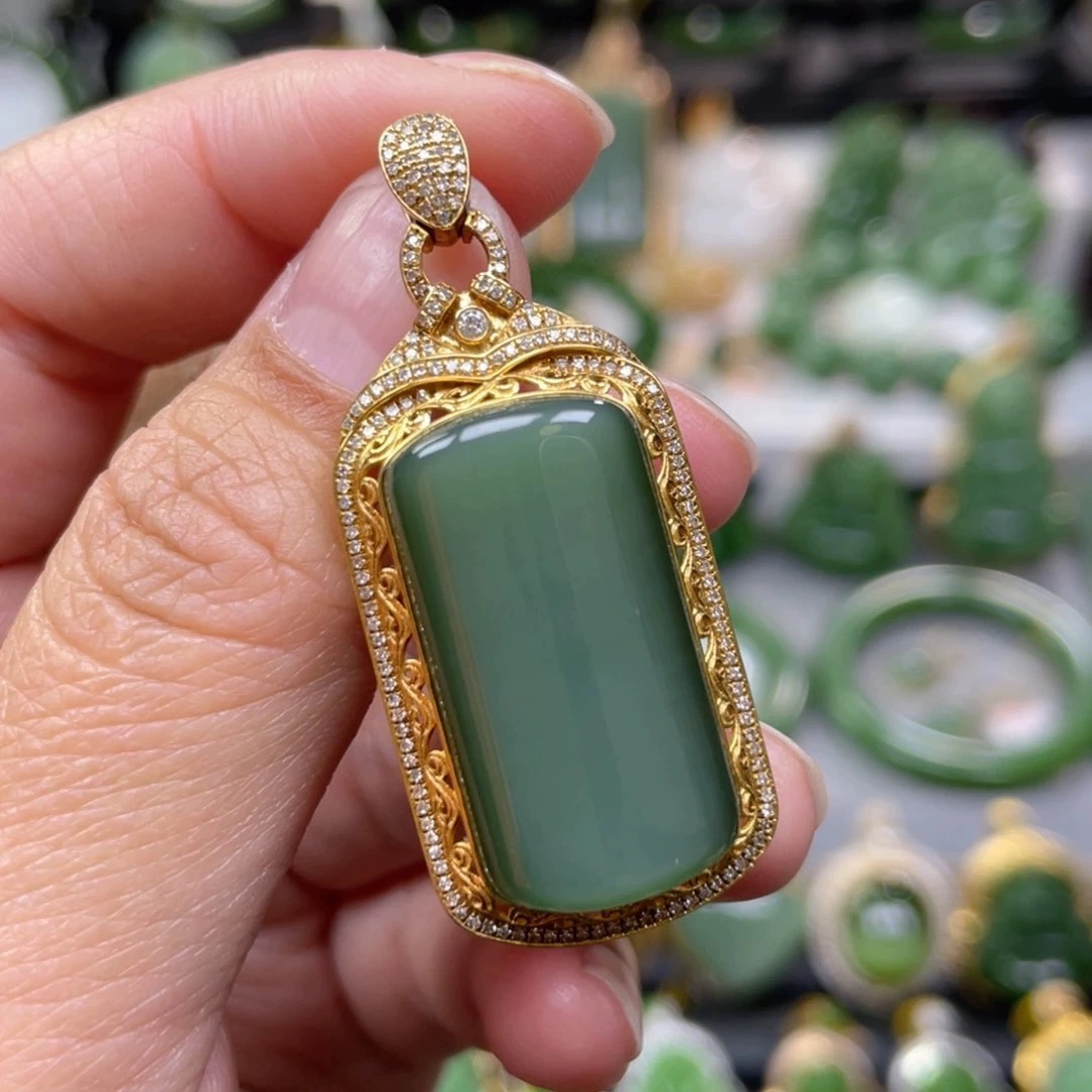 猴教授珠宝18k金碧玉猫眼无事牌吊坠平安无事牌吊坠