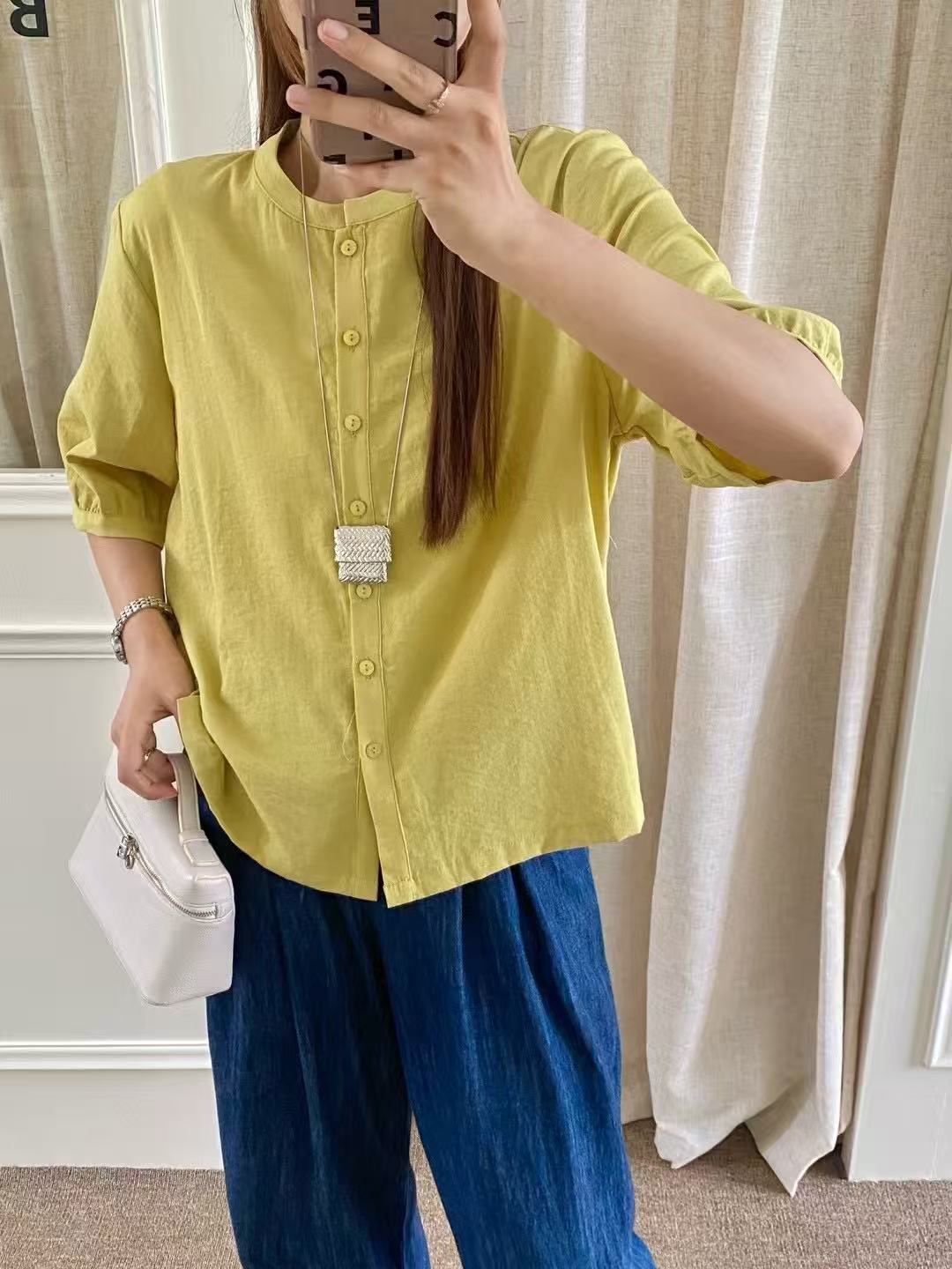 休闲风落肩袖拼接宽松型刺绣衬衫衬衣休闲百种时尚爆款显瘦服装