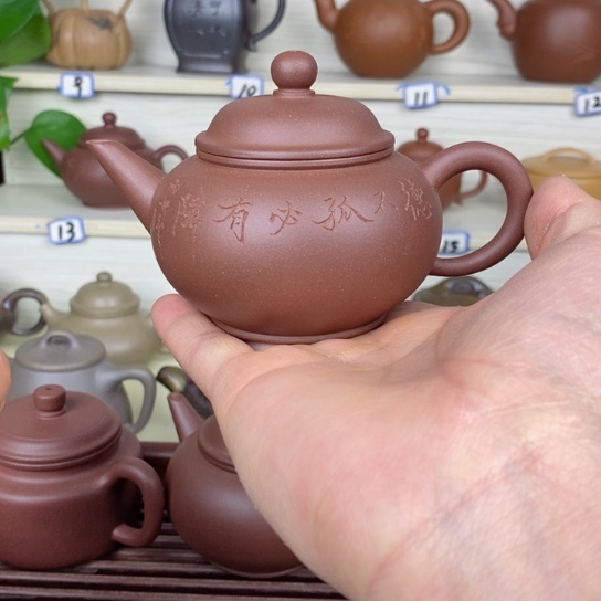 紫砂茶壶风釉羊角山紫泥水平半手工