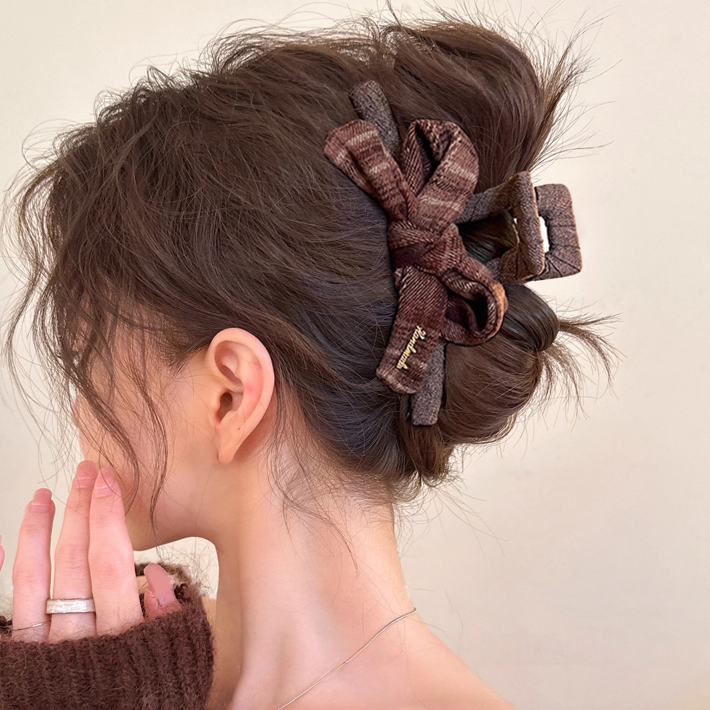 美拉德蝴蝶结抓夹女高级感大号鲨鱼夹子2025新款盘发夹后脑勺头饰