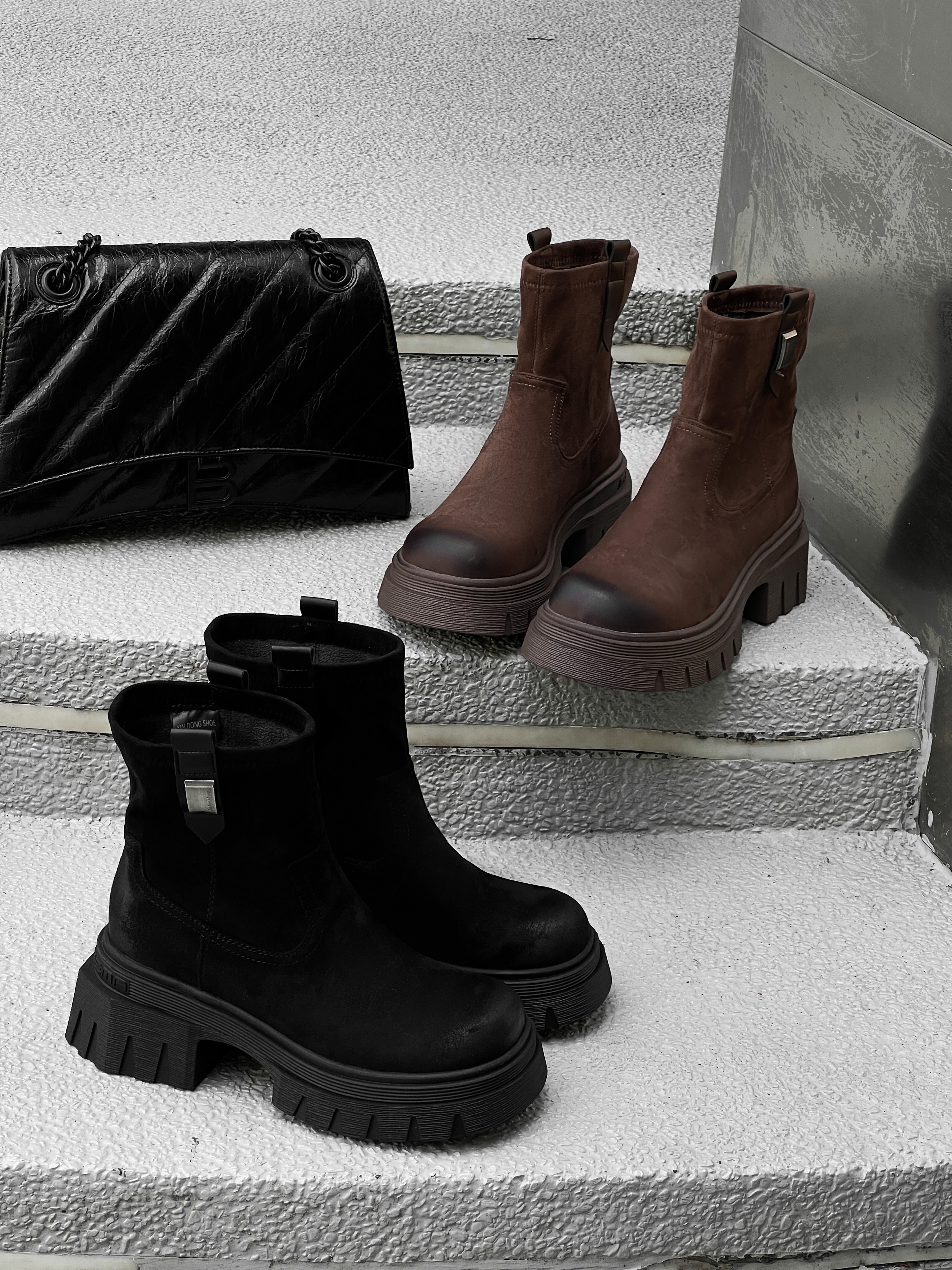 16103-5厚底粗跟擦色百搭短靴女