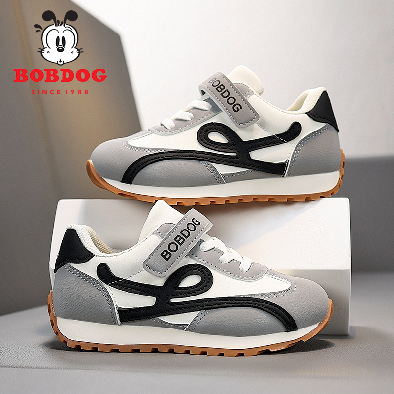 巴布豆男童阿甘鞋2025爆款中大童男童德训鞋皮面防水运动鞋休闲鞋