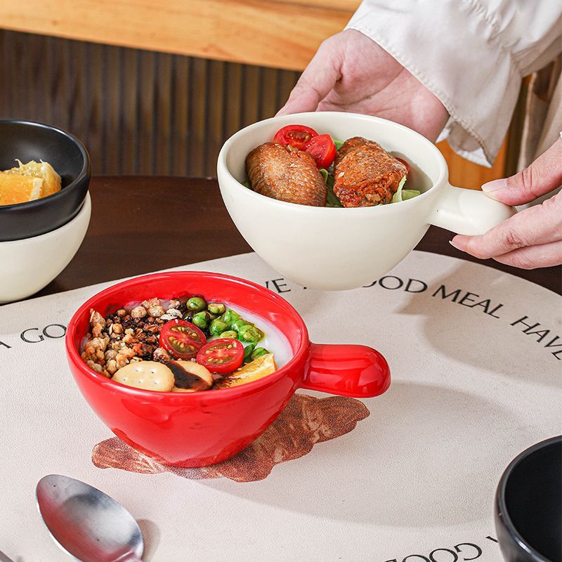 陶瓷手柄碗家用高颜值好看得碗创意酸奶碗甜品碗沙拉水果碗早餐碗
