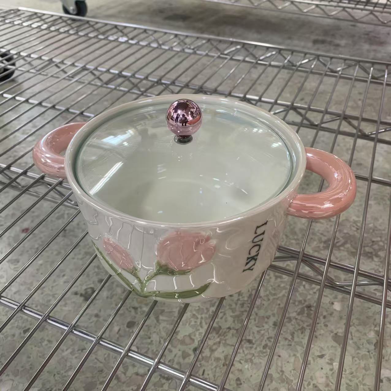 郁金香双耳碗粉色双耳汤碗