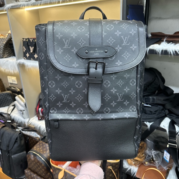 99新 LouisVuitton/路易威登 lv黑老花saumur双肩包