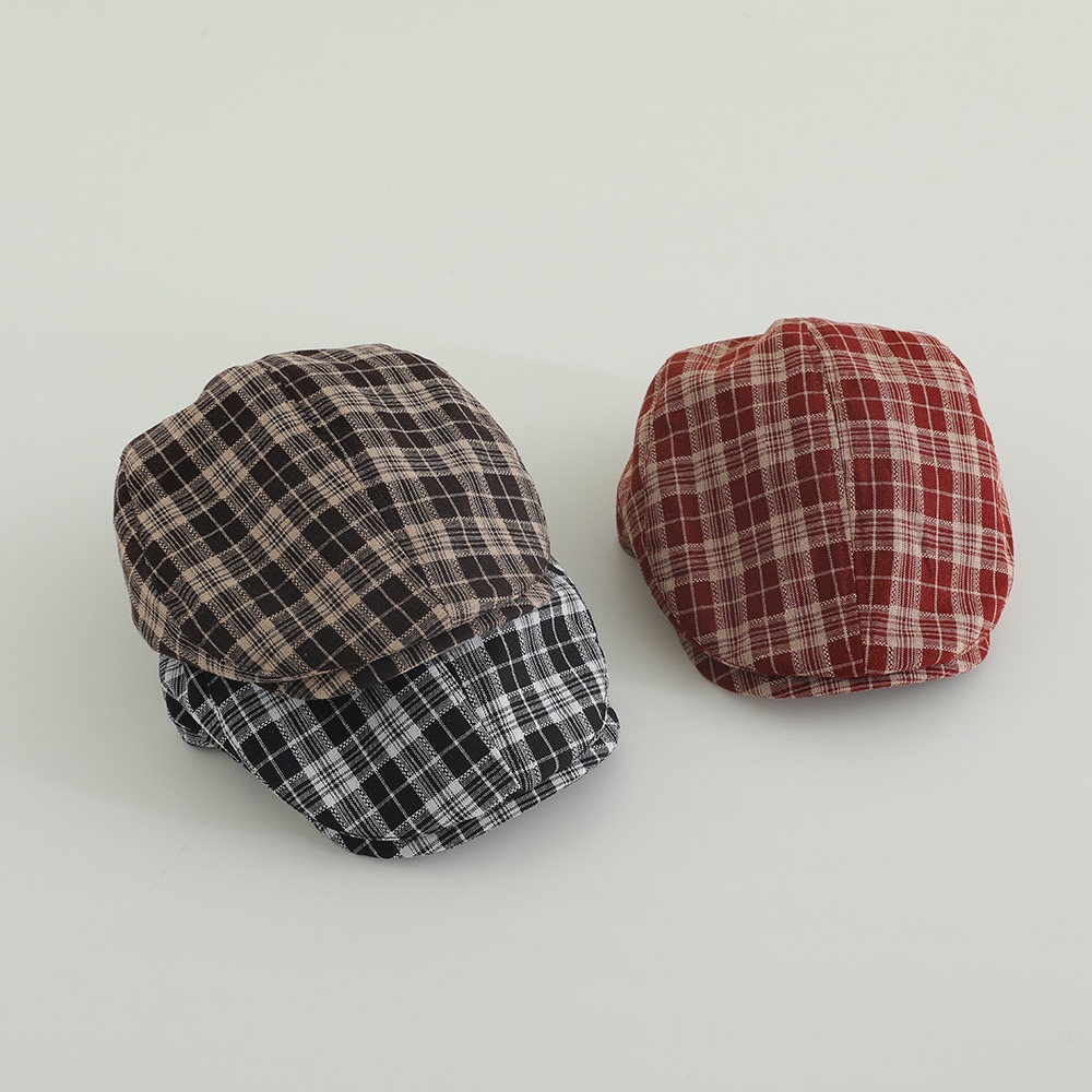 儿童帽子秋冬时尚韩系格子鸭舌帽男女童洋气出游百搭遮阳前进帽潮
