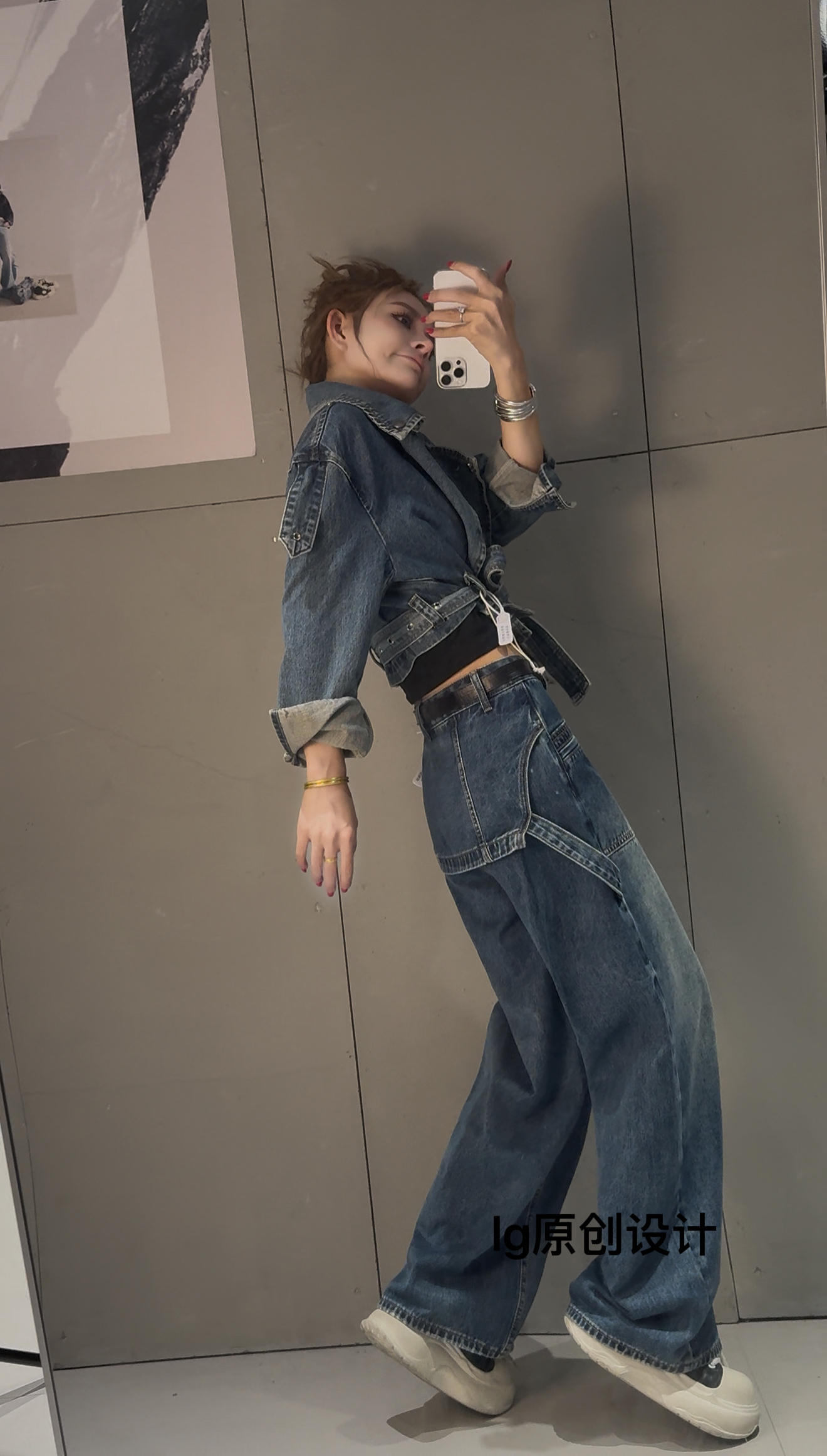 6091秋冬新款加绒-鹿哥 - 伪腰头+口袋•直筒牛仔裤百搭复古牛仔裤