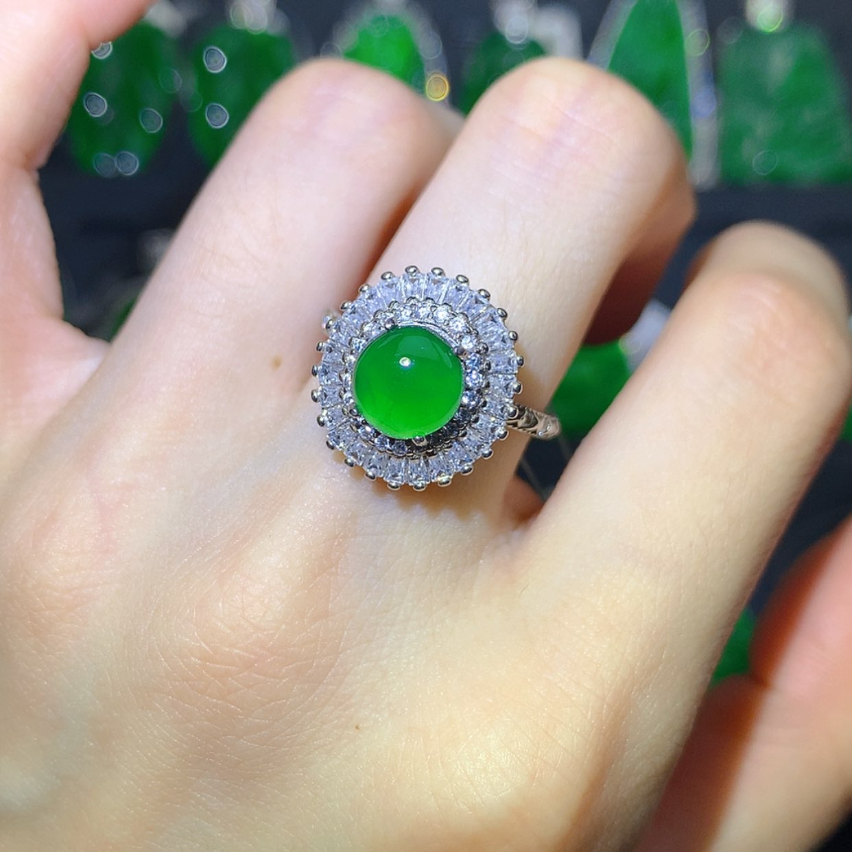 【闪购商品】翡翠银S925镶嵌戒指111111