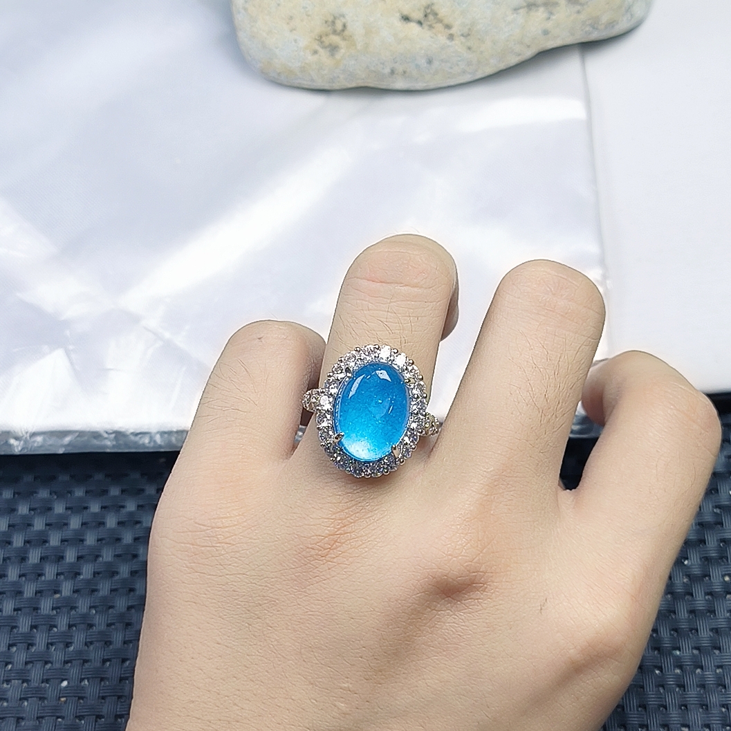 【聚宝严选】B22蓝冰戒闪大鹅蛋椭圆戒指时尚精美精致气质百搭