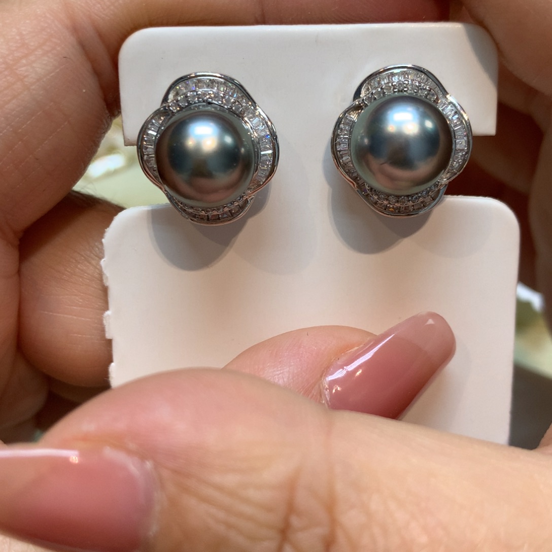 海水珍珠耳饰银S925镶嵌