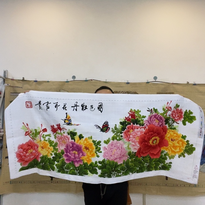 棉手工十字绣成品六尺牡丹国色天香