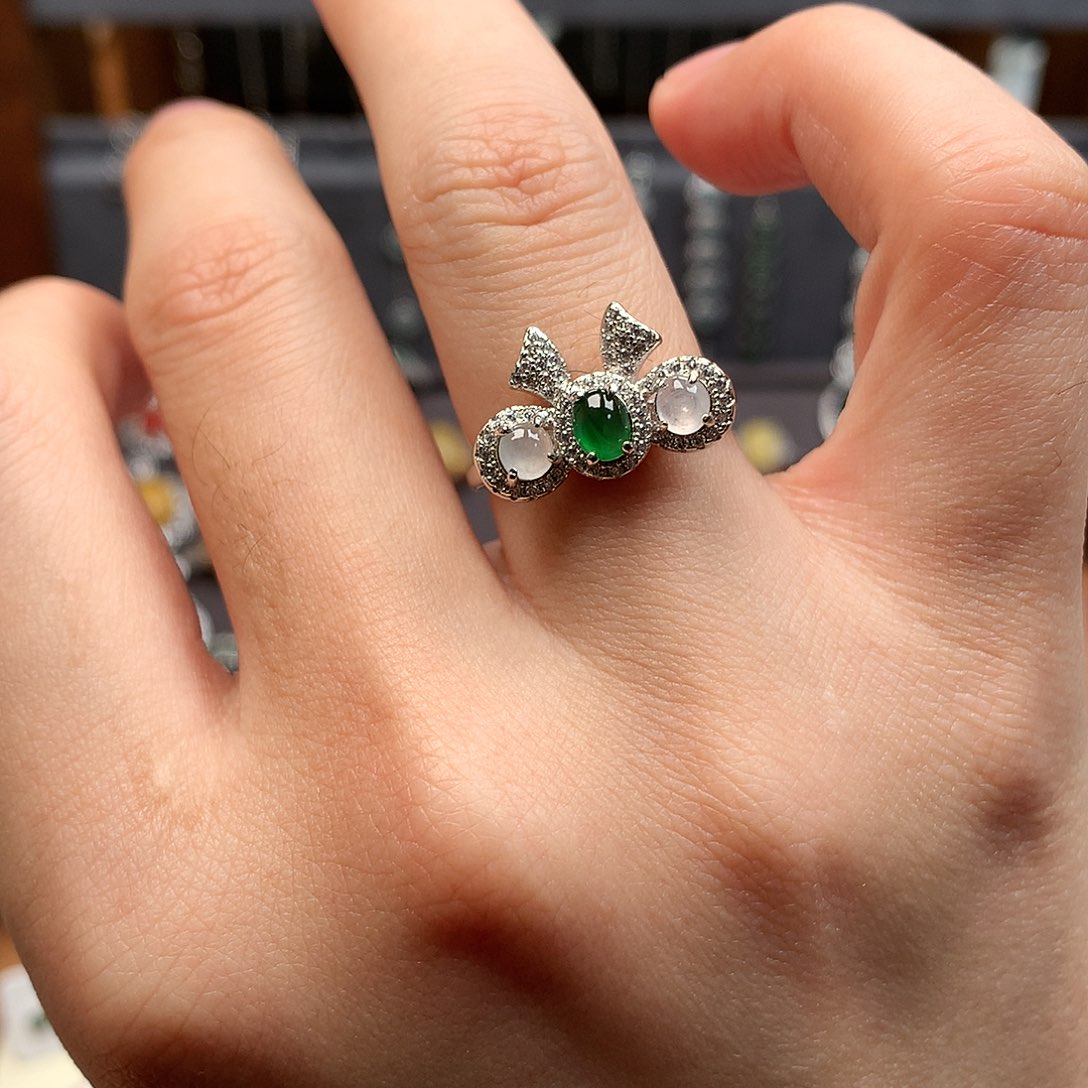 翡翠戒指银S925镶嵌0211