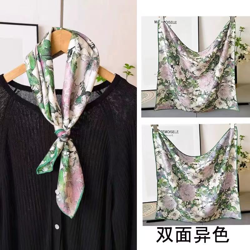 桑蚕丝羊毛【山茶花粉紫】60丝毛方巾双面双面女士气质丝巾K661