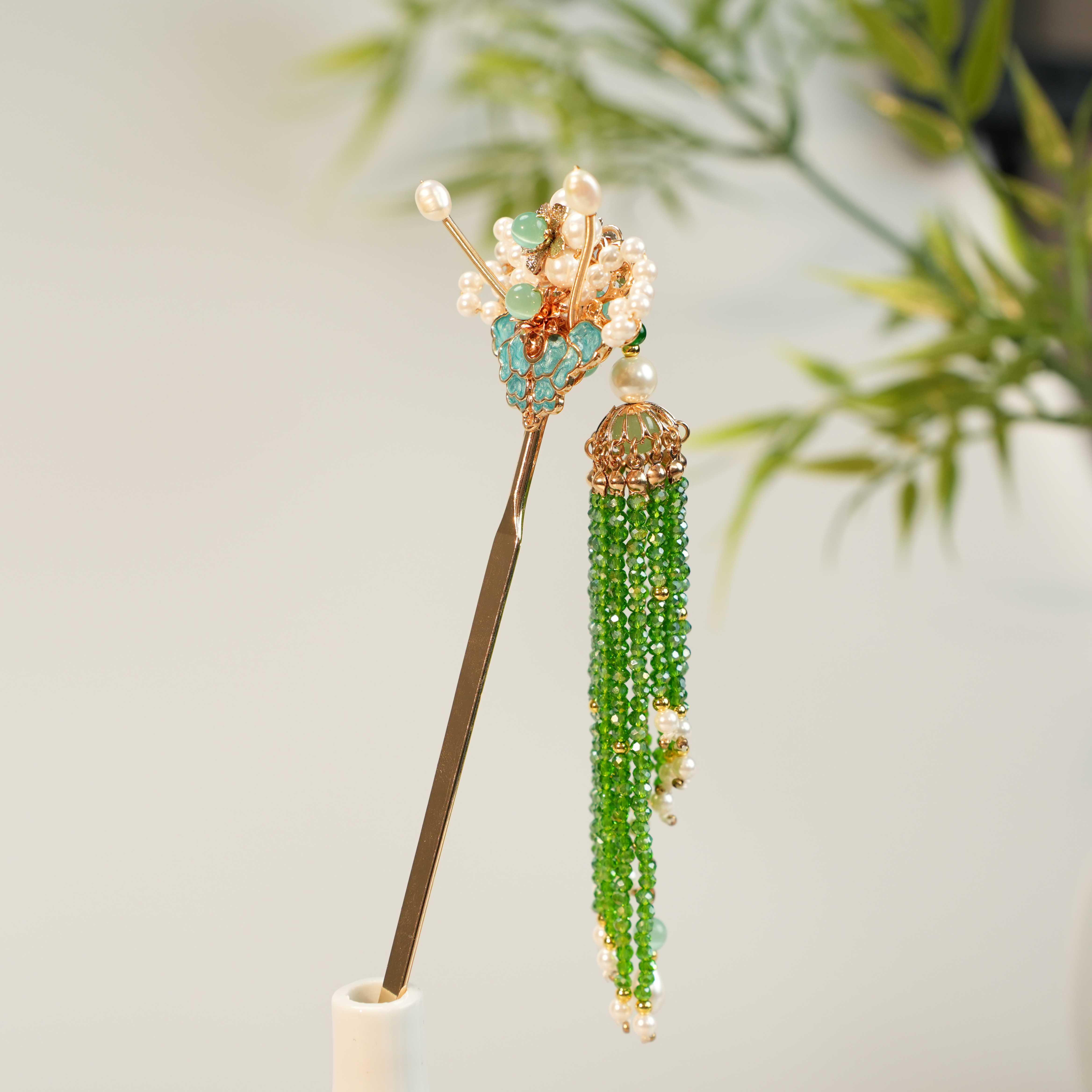 古悦倾城（缭绕）古风汉服发饰绿色风铃流苏