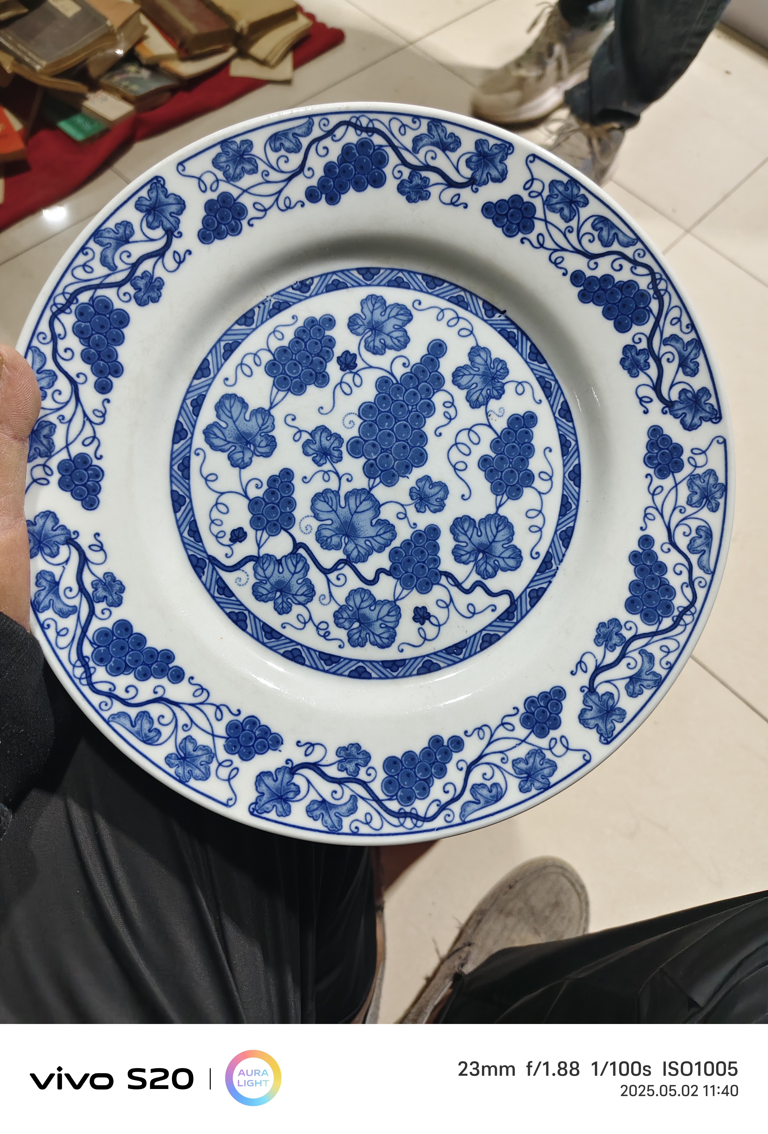 纯色田园风中式圆形复古风青花盘菜盘蓝色瓷盘