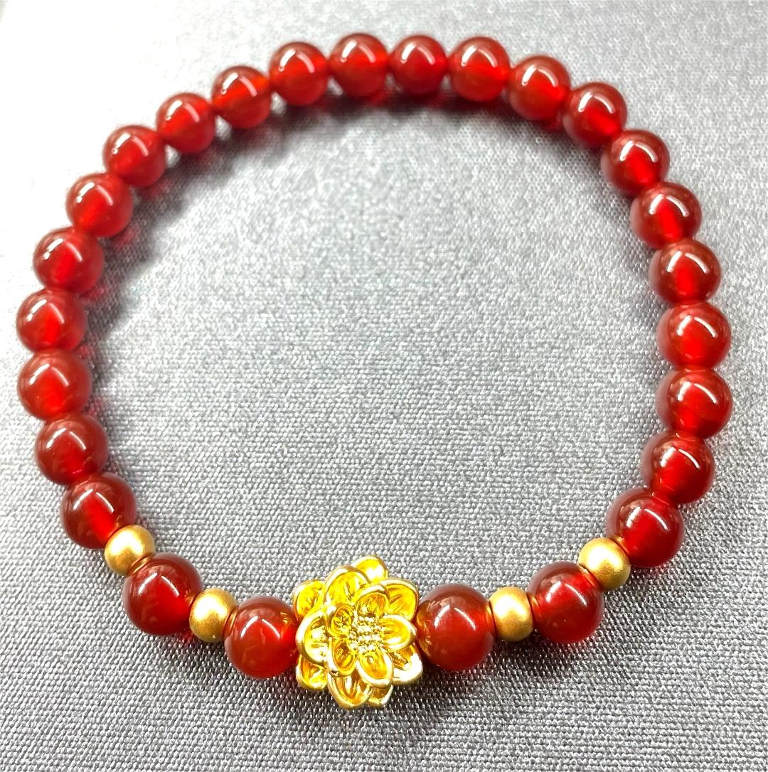 足金卡10莲花+4mm古法金珠4颗（赠卡六红玛 瑙手串）@010