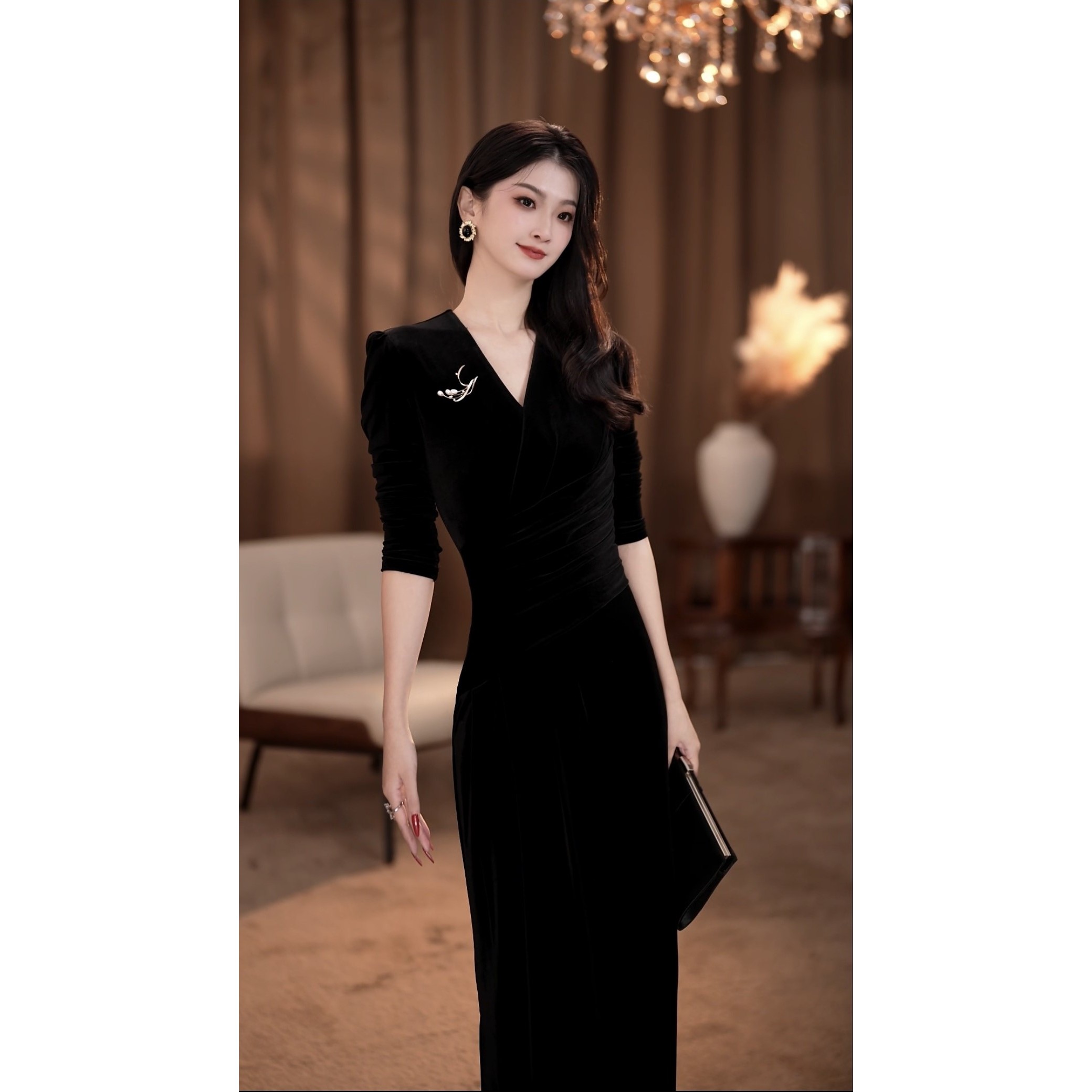 【鹭瑶】秋冬季新款法式气质收腰显瘦直筒连衣裙-YL11077