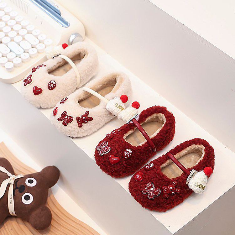 女童棉鞋2025新款冬季软底儿童卡通毛毛鞋加绒保暖红色棉拖鞋小童