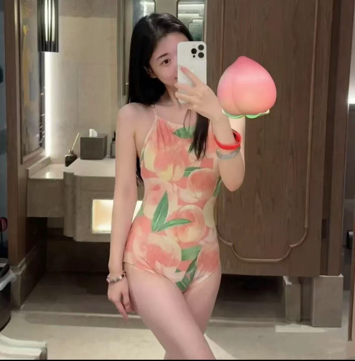 <YWZQ>水蜜桃成人女士纯欲可爱性感遮肚显瘦专业竞速连体游泳衣