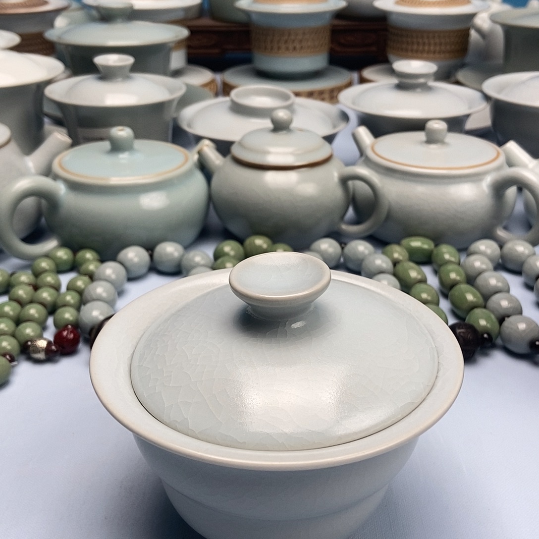 迷***ଓ杯仿古月白釉福禄盖碗原矿原釉原产地