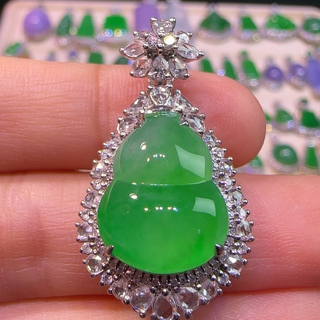 翡翠18K金镶嵌吊坠(不含链)