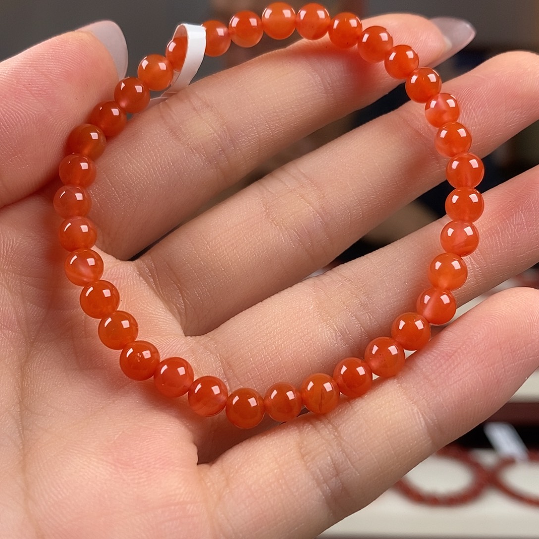 南红玛瑙未镶嵌手串原矿5mm 冰红暖阳色保山