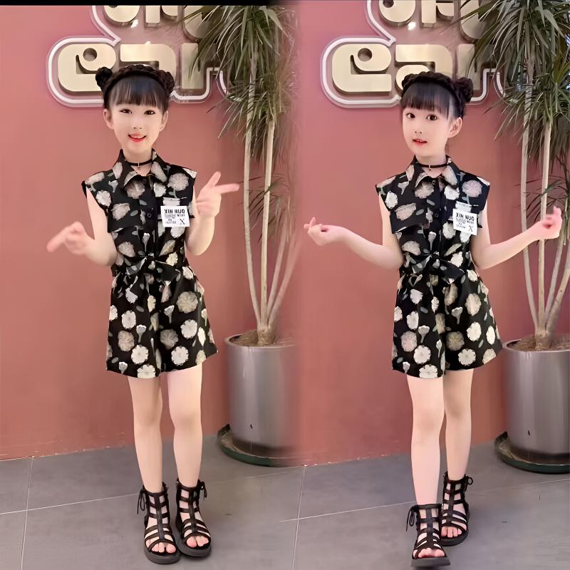 夏季韩版短裤夏装新款儿童洋气时髦碎花小女孩洋气女童短袖套装夏