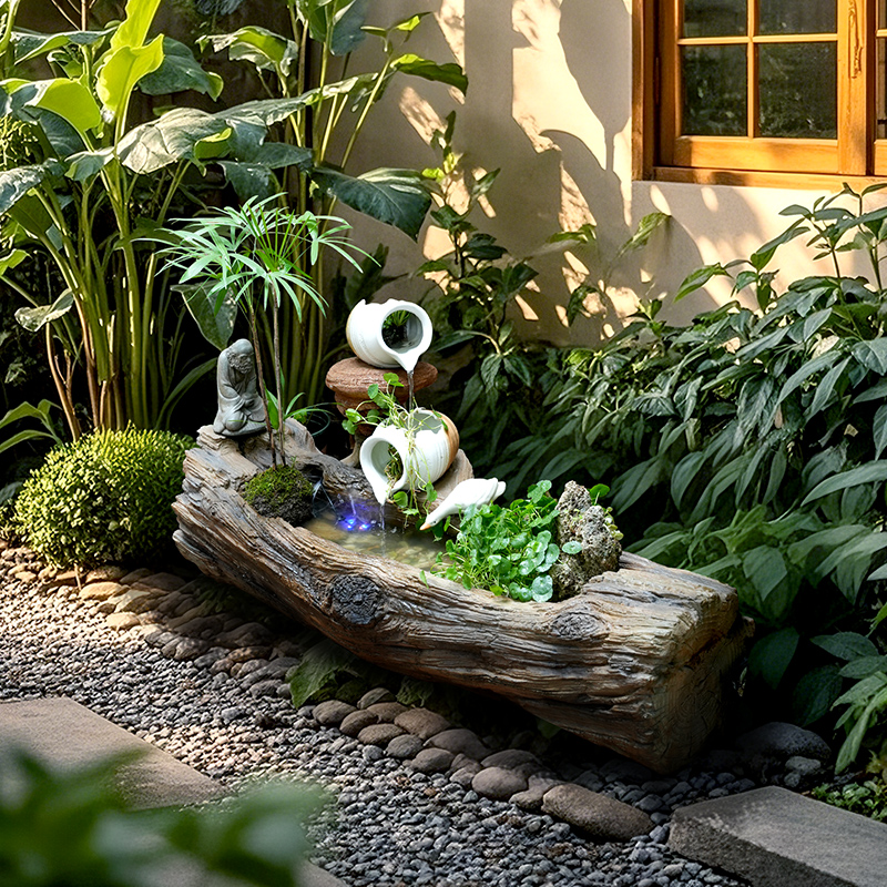 邑园灵芝仿树根流水摆件喷泉造景花园鱼池落地循环水景观客厅装饰