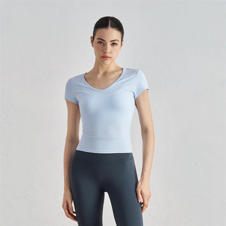 SUN裸感】S5-2014V领舒适运动短袖休闲瑜伽服收腰显瘦健身T恤女