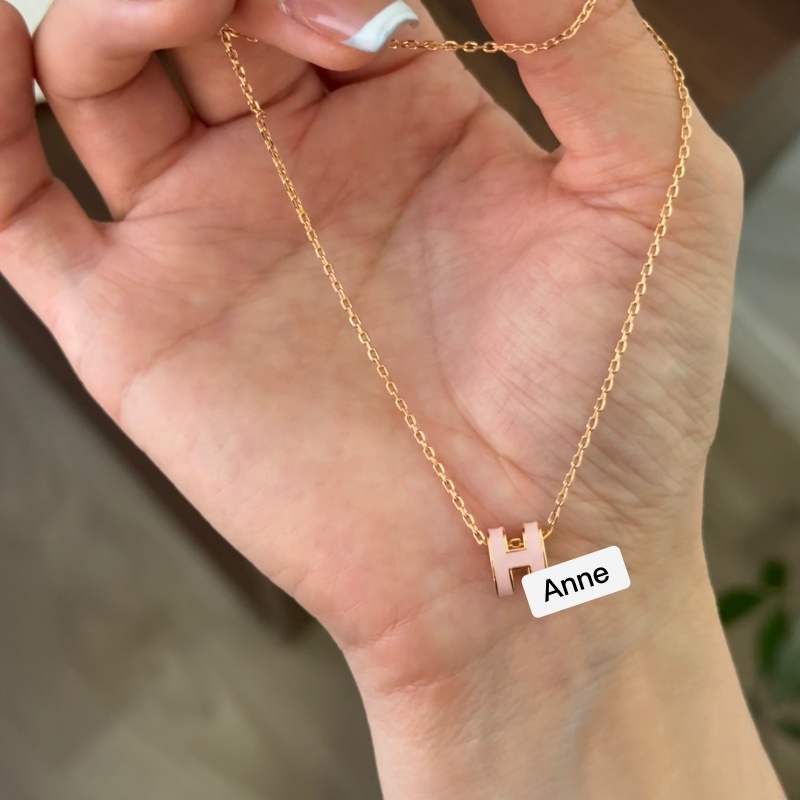 铜合金项链 轻奢粉色迷你H字母时尚项链【X634】