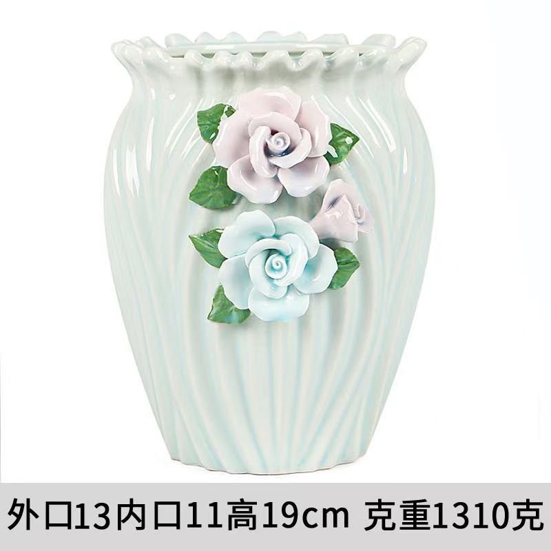特色中号多肉花盆陶瓷Y77浅蓝色手工捏花大老桩花盆