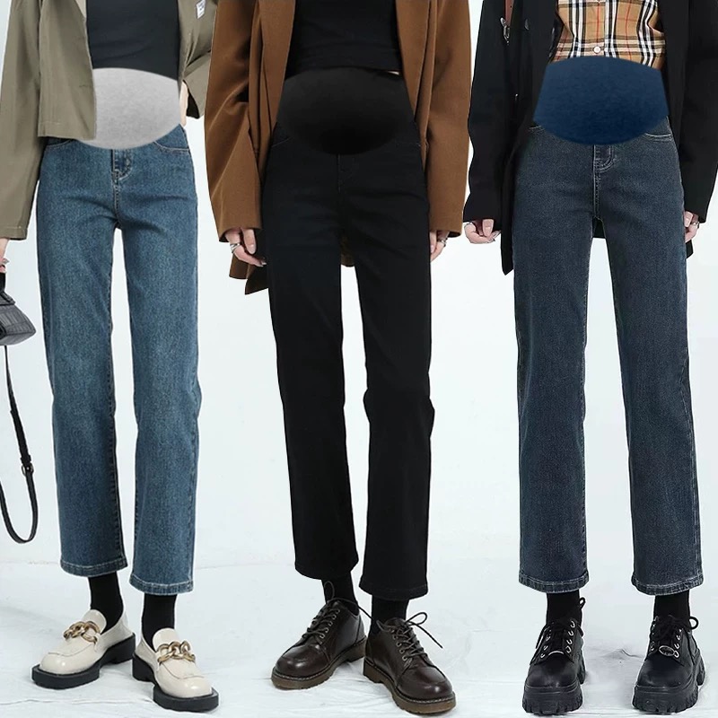 孕妇牛仔裤秋冬2025新款直筒烟管裤小个子裤子冬季加绒加厚托腹裤