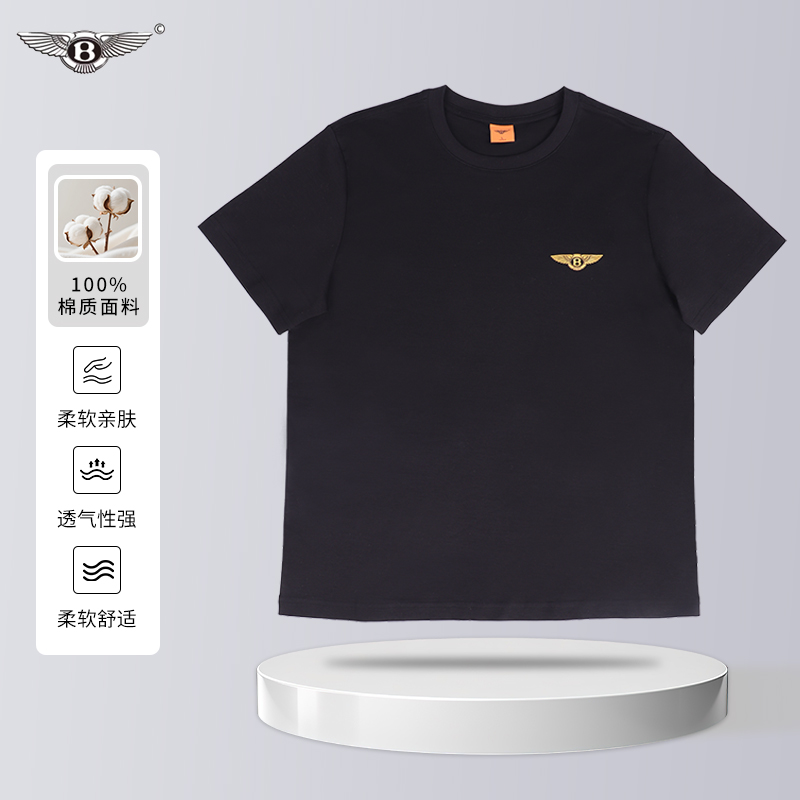宾利圆领短袖夏季金色刺绣男士T恤户外时尚经典半袖gtal