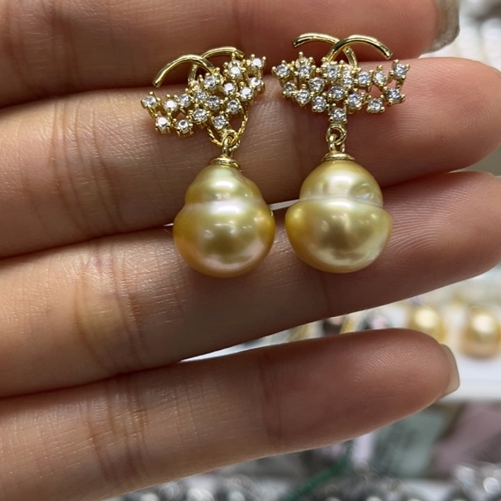 银S925镶嵌耳饰海水珍珠11mm115号