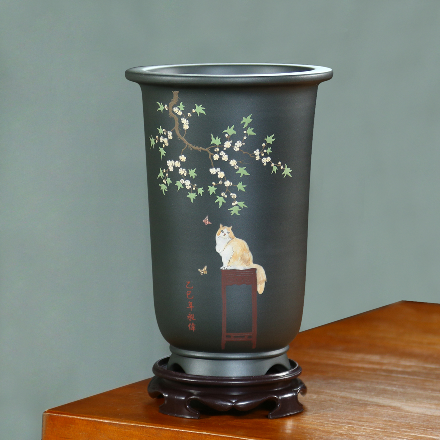 神力精品紫砂花盆天青泥绘高金钟室内桌面透气专用绿植盆栽兰花盆